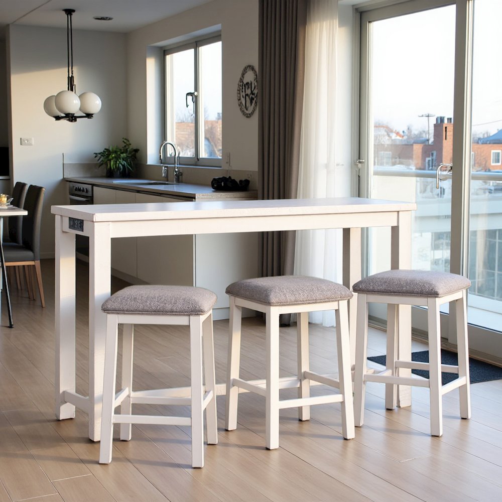 Bar Table and Chairs Set in White for Breakfast Nook or Living Areas