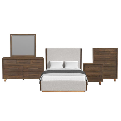 Perth Queen UPH 5PC Bedroom Set with Boucle Beige and LED in Brown