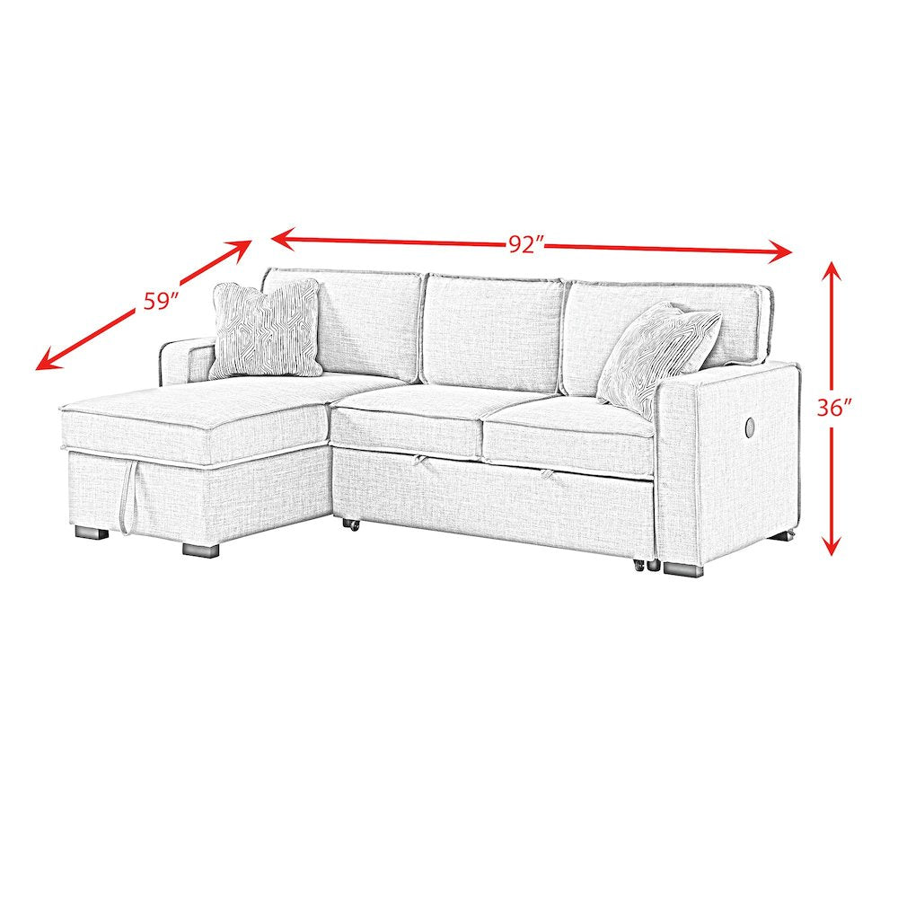 Parque Sectional Sleeper Chofa with Pull Bed, Drop Table & USB in Palmer Steel
