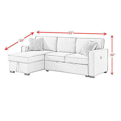 Parque Sectional Sleeper Chofa with Pull Bed, Drop Table & USB in Palmer Steel