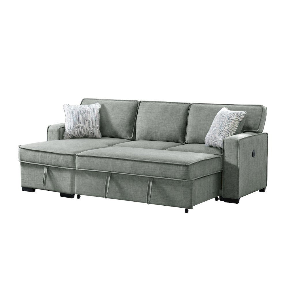 Parque Sectional Sleeper Chofa with Pull Bed, Drop Table & USB in Palmer Steel