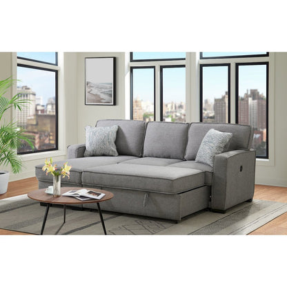 Parque Sectional Sleeper Chofa with Pull Bed, Drop Table & USB in Palmer Steel