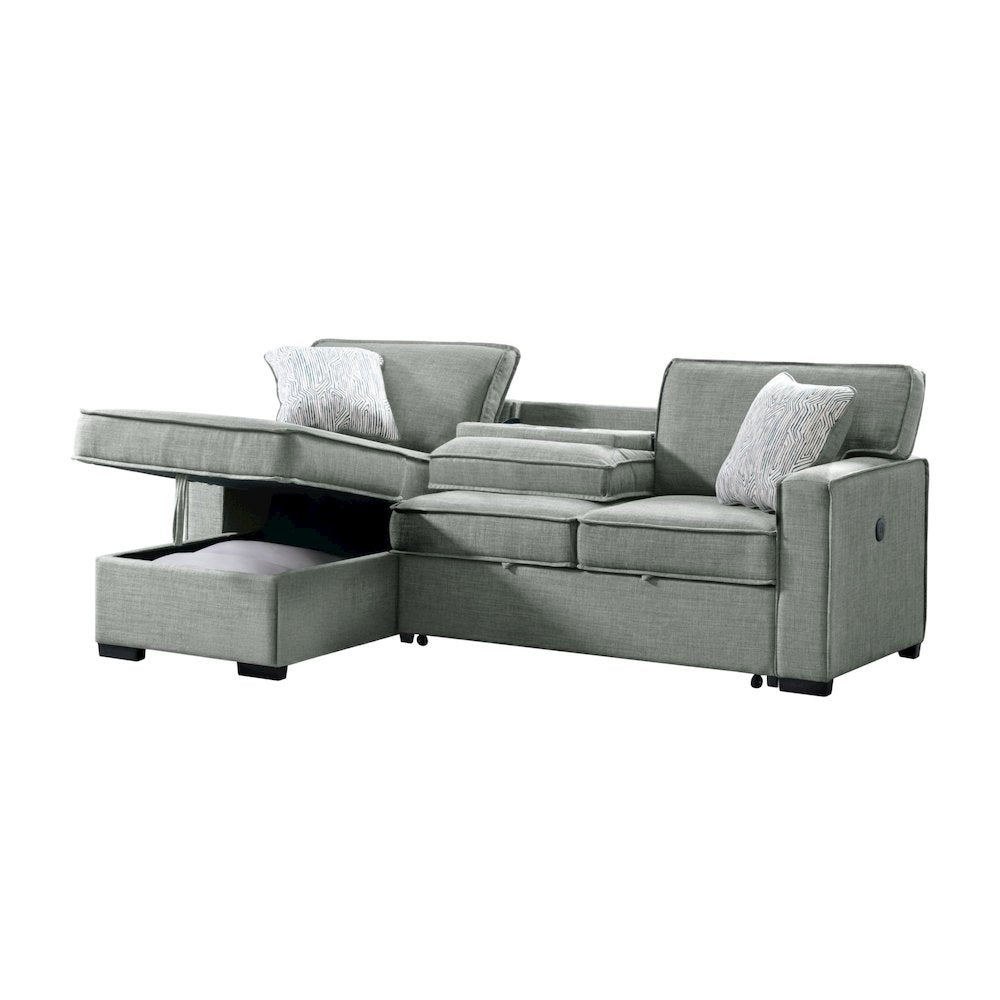 Parque Sectional Sleeper Chofa with Pull Bed, Drop Table & USB in Palmer Steel