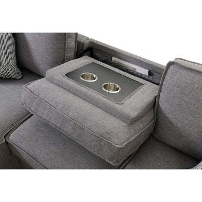 Parque Sectional Sleeper Chofa with Pull Bed, Drop Table & USB in Palmer Steel
