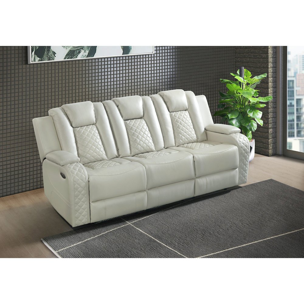 Power Motion Sofa with Power Headrest, Dropdown Table, Pebble Oyster