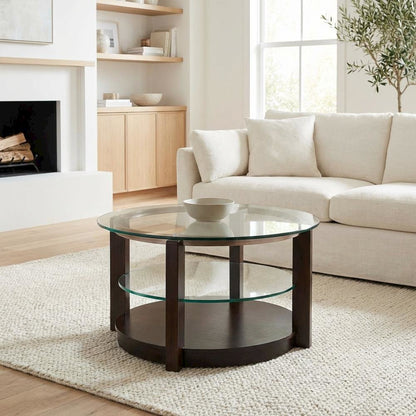 Espresso Coffee Table with Glam Finish and Durable Base for Living Room