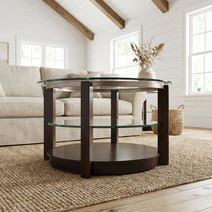 Espresso Coffee Table with Glam Finish and Durable Base for Living Room