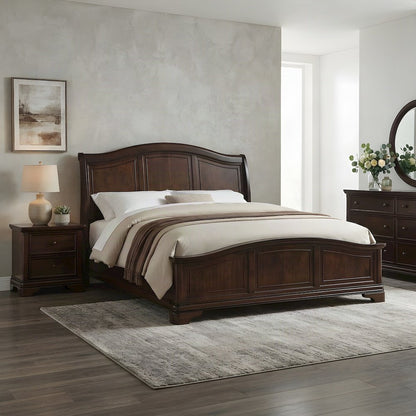 Birch Queen Bed Frame with Panel Headboard, Traditional Style, Cherry