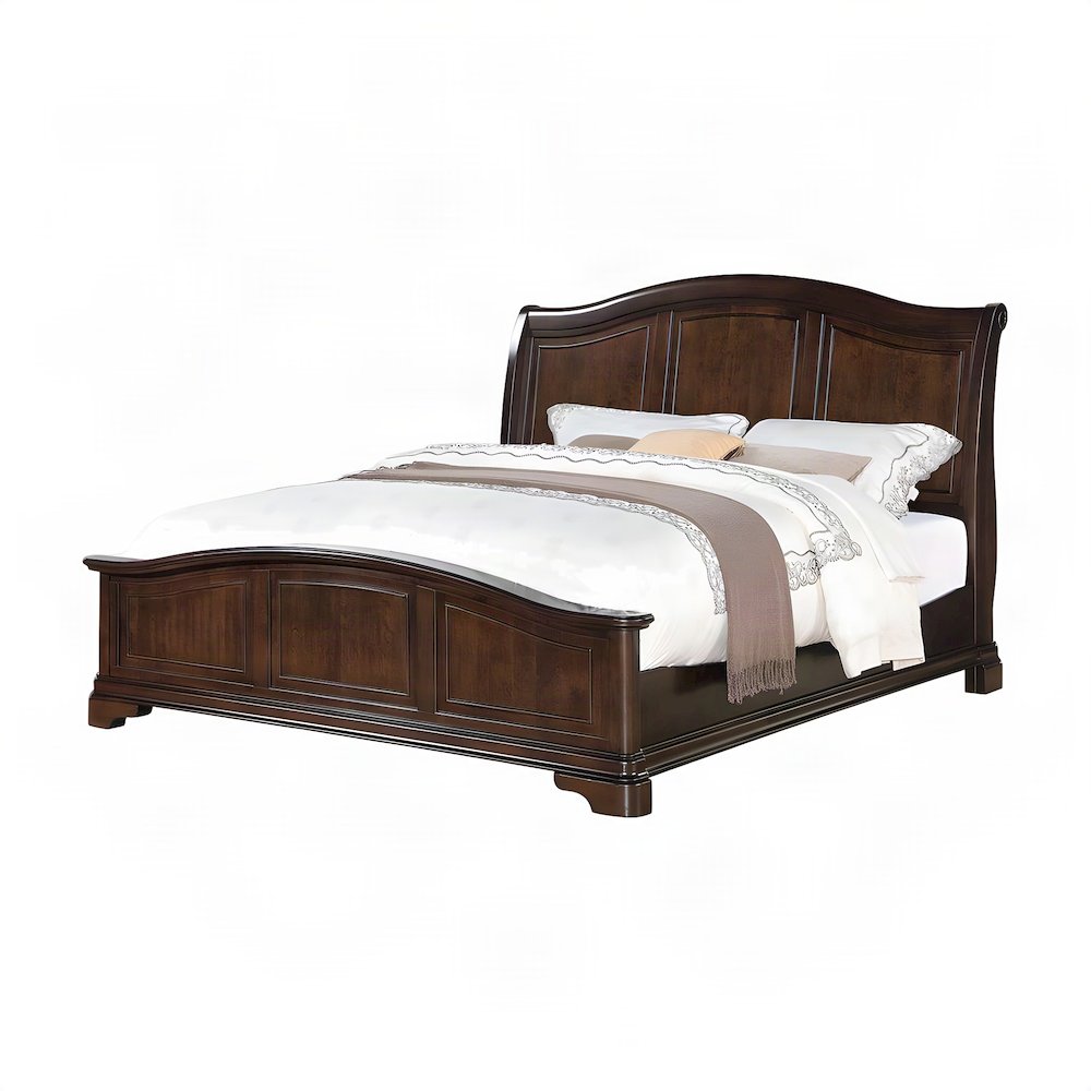 Birch Queen Bed Frame with Panel Headboard, Traditional Style, Cherry