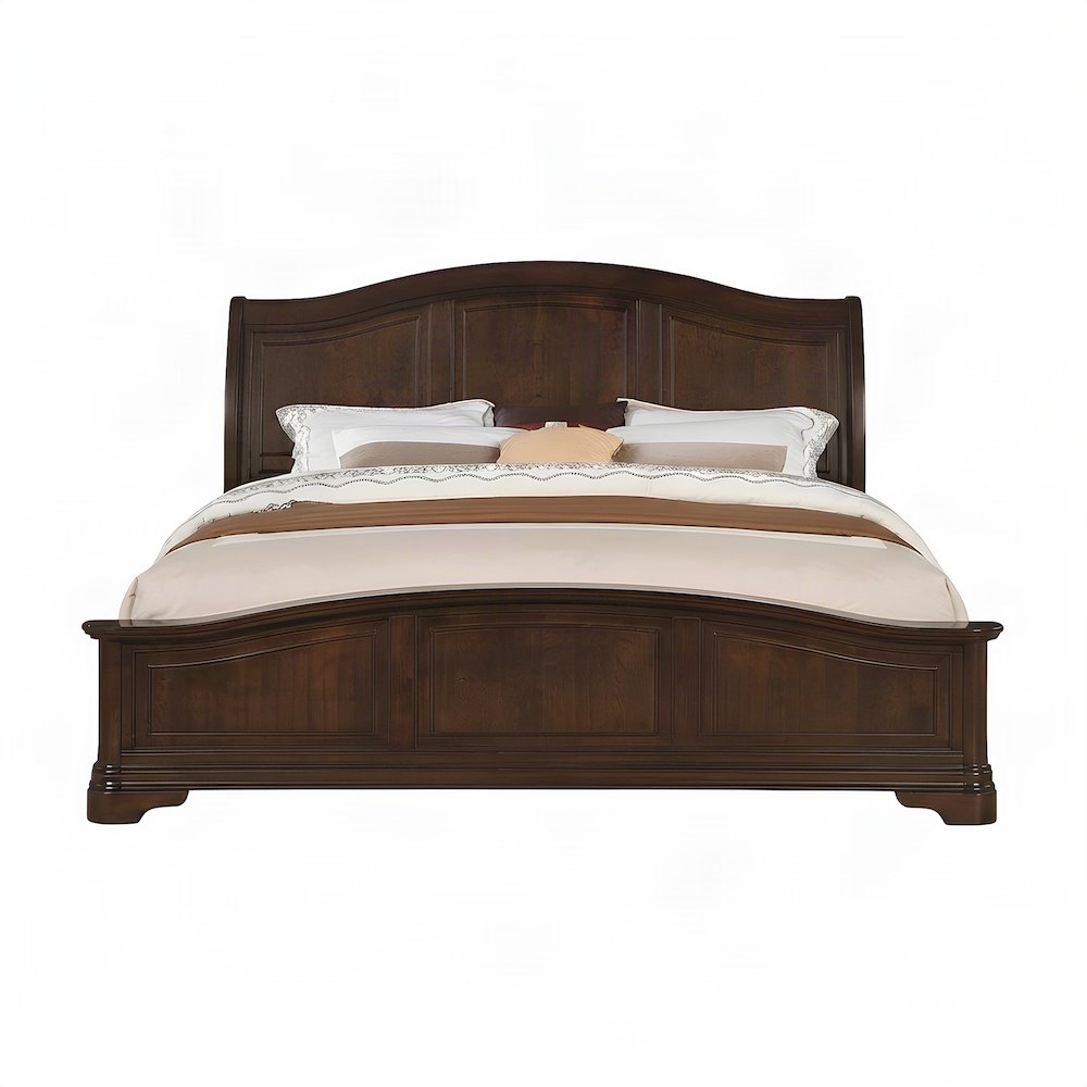Birch Queen Bed Frame with Panel Headboard, Traditional Style, Cherry
