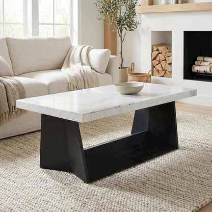 White Marble Coffee Table with Glam Finish and Sturdy Construction