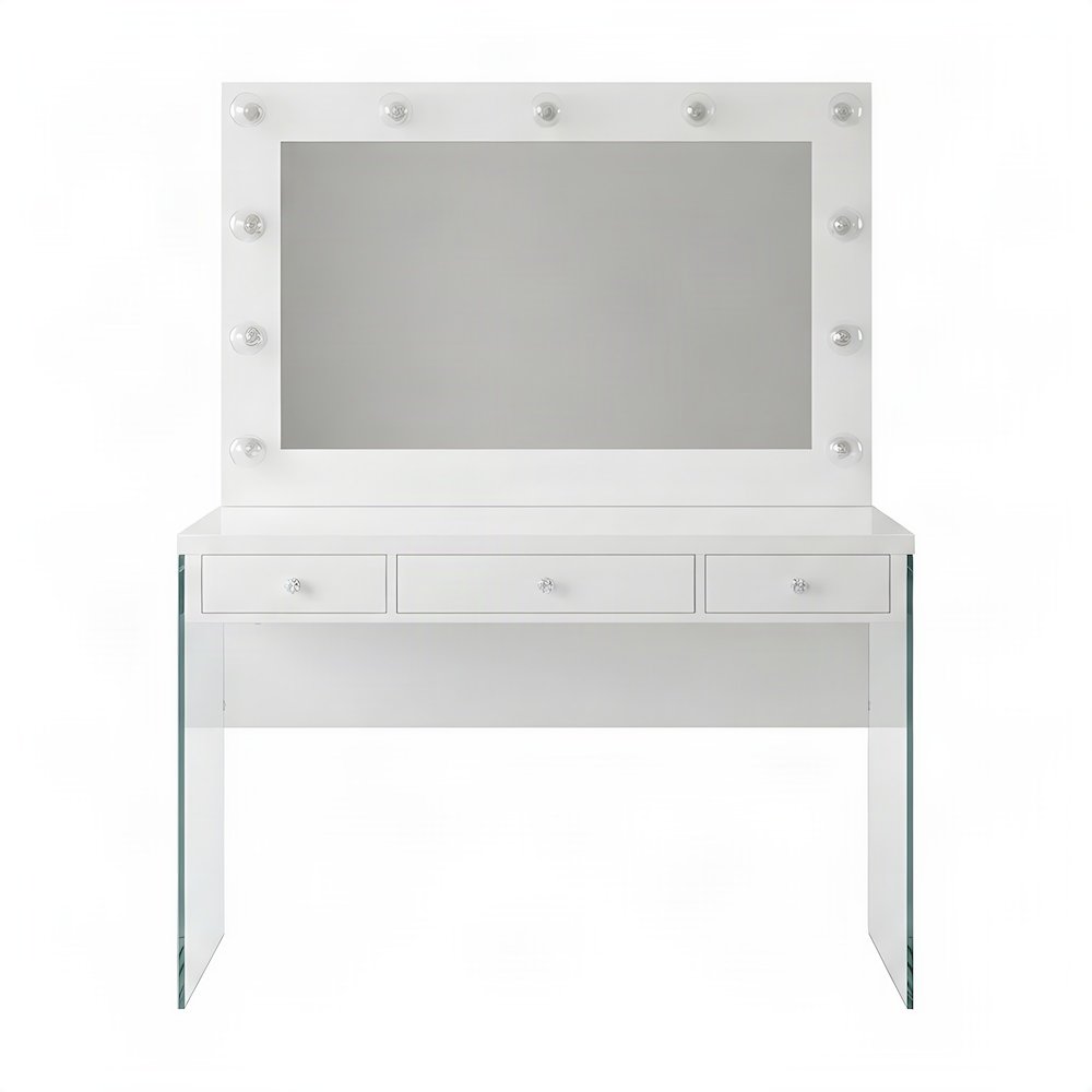 Glam Makeup Vanity Desk with Full-Extension Drawers, 2 Piece Set, White