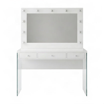 Glam Makeup Vanity Desk with Full-Extension Drawers, 2 Piece Set, White