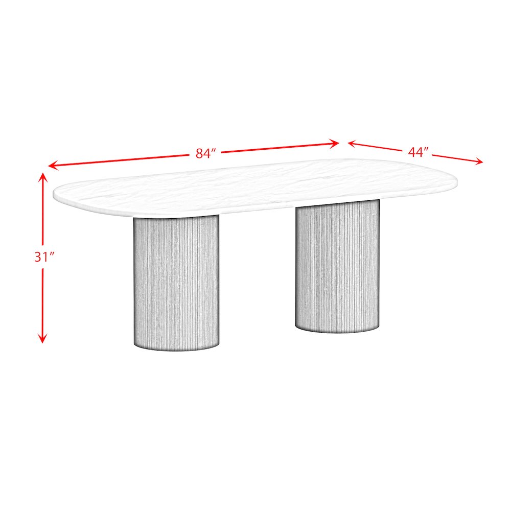 Sutton  Oval Dining Table with White Faux Marble Top in Natural