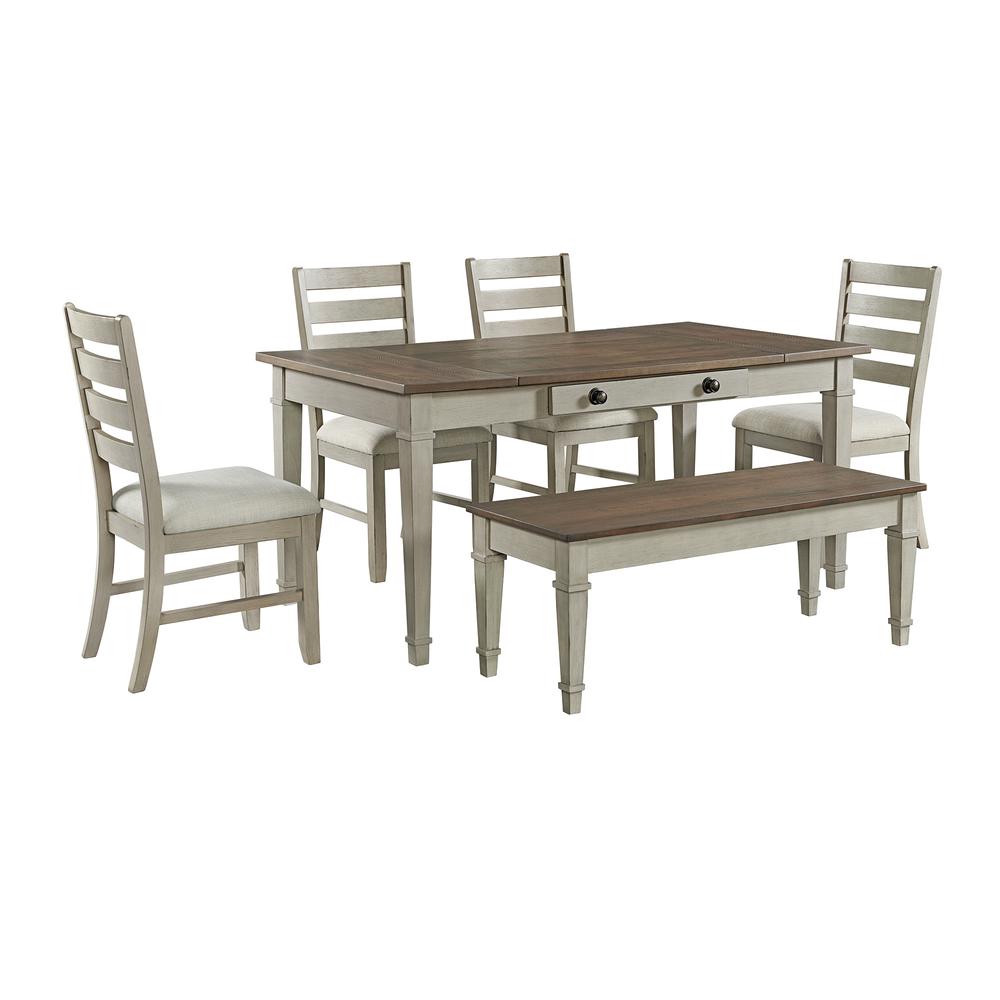 6PC Standard Height Dining Set in Rectangular Table, Four Chairs & Storage Bench