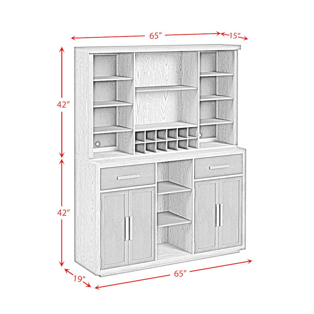 Rizzo Buffet and Hutch with Light in Grey and Dark Espresso