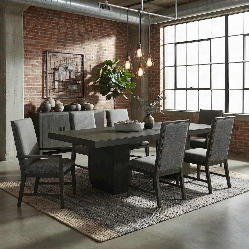 Acacia Veneer and Solid Wood Rectangular Kitchen Dining Table, Black