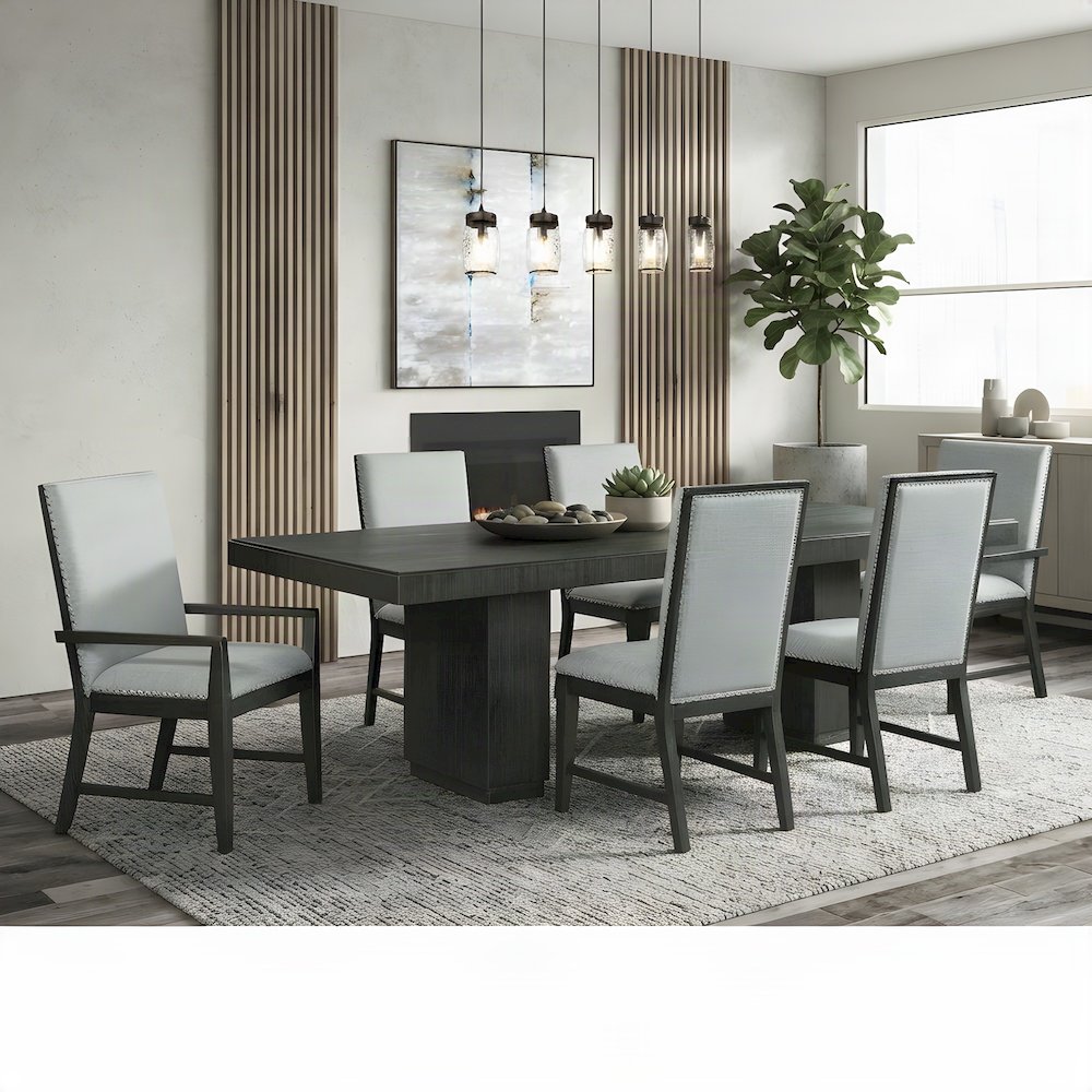 Acacia Veneer and Solid Wood Rectangular Kitchen Dining Table, Black