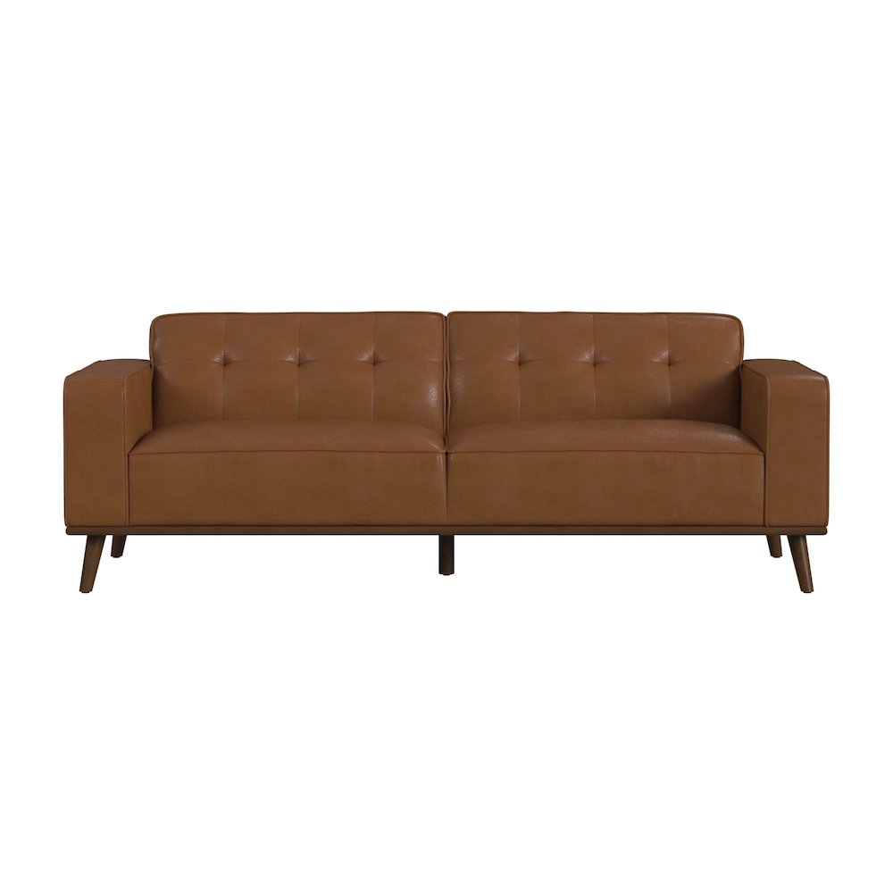 Destiny Sofa with Wood Front in Pebble Tan