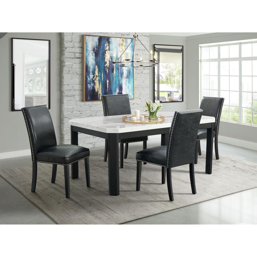 Pia Faux Leather Side Chair Set in Black