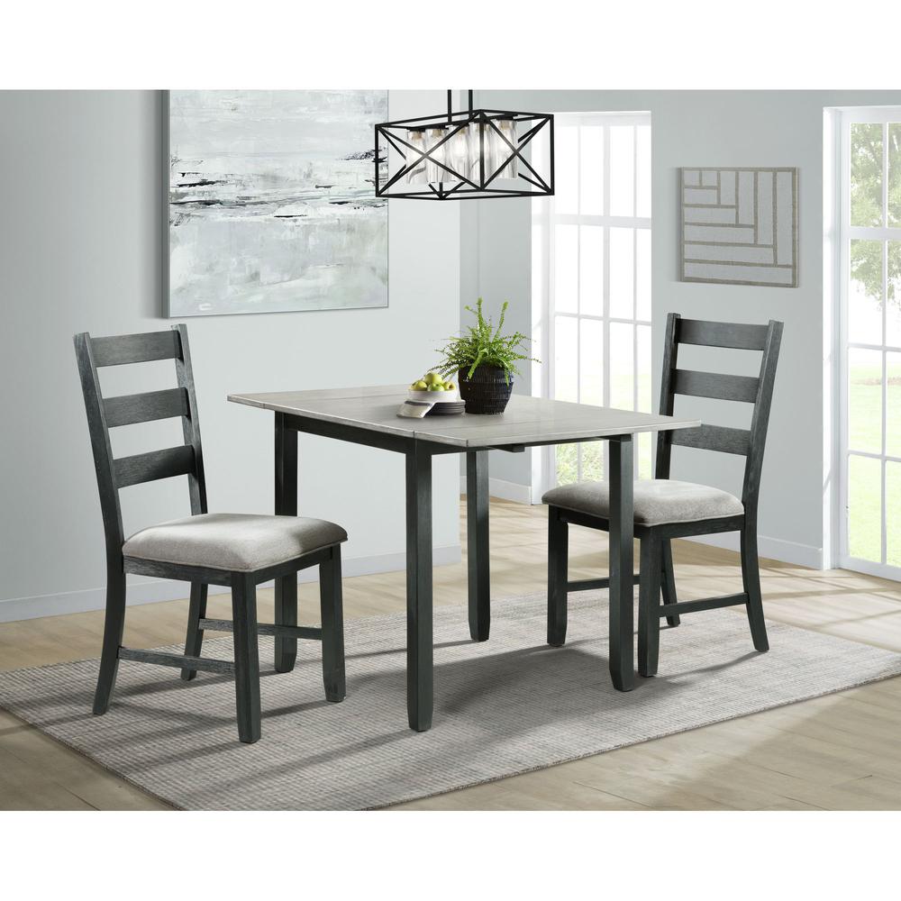 Tuttle 3PC Drop Leaf Dining Set in Gray-Table & Two Chairs
