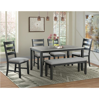 Kona Gray 6PC Dining Set-Table, Four Chairs & Bench