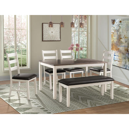 Kona Brown 6PC Dining Set-Table, Four Chairs & Bench