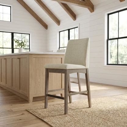 Polyester-Upholstered Counter Stool with Back, Transitional Bar Stools, Grey