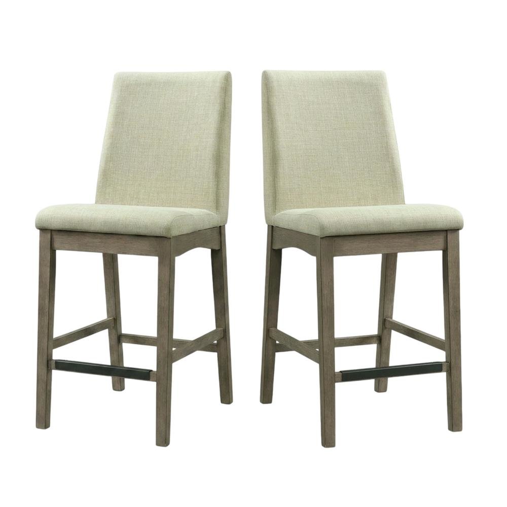 Polyester-Upholstered Counter Stool with Back, Transitional Bar Stools, Grey