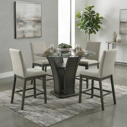 Polyester Upholstered Round Counter Height 5 Piece Set, Walnut