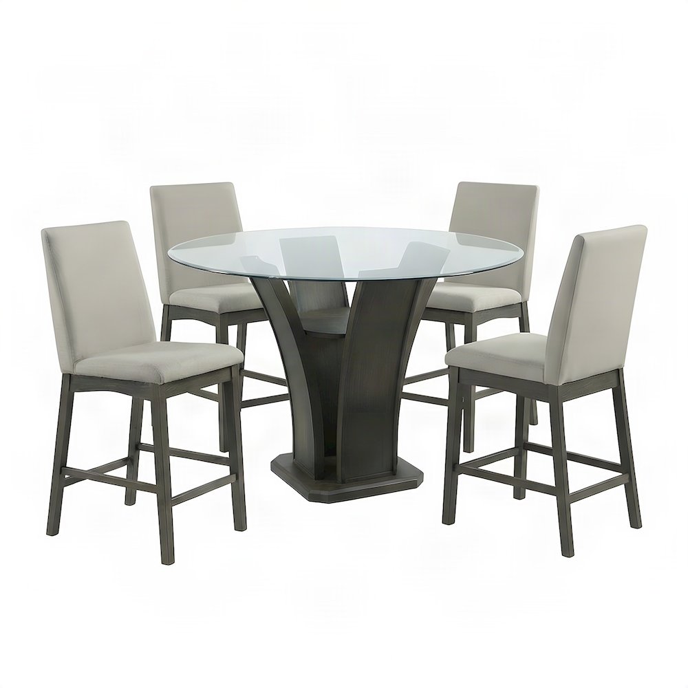 Polyester Upholstered Round Counter Height 5 Piece Set, Walnut