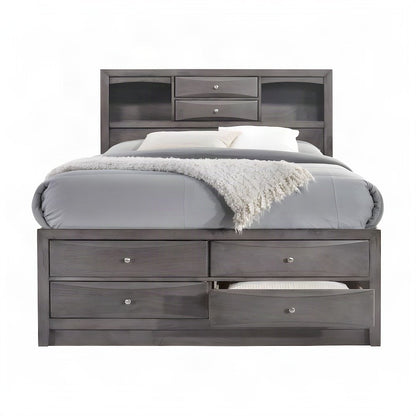 Okoume Veneer King Storage Bed Frame with Drawers and Headboard, Gray