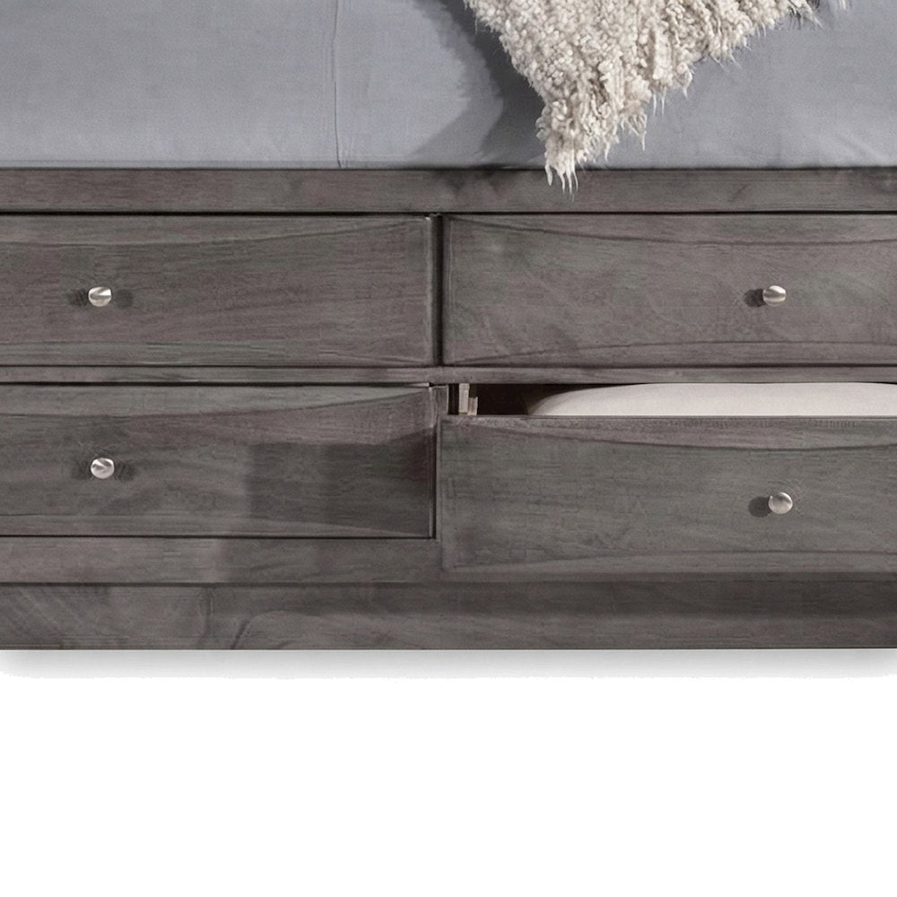 Okoume Veneer King Storage Bed Frame with Drawers and Headboard, Gray