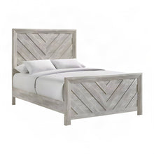Full Size Wood Panel Bed Frame with Tall Headboard, Farmhouse Style, White