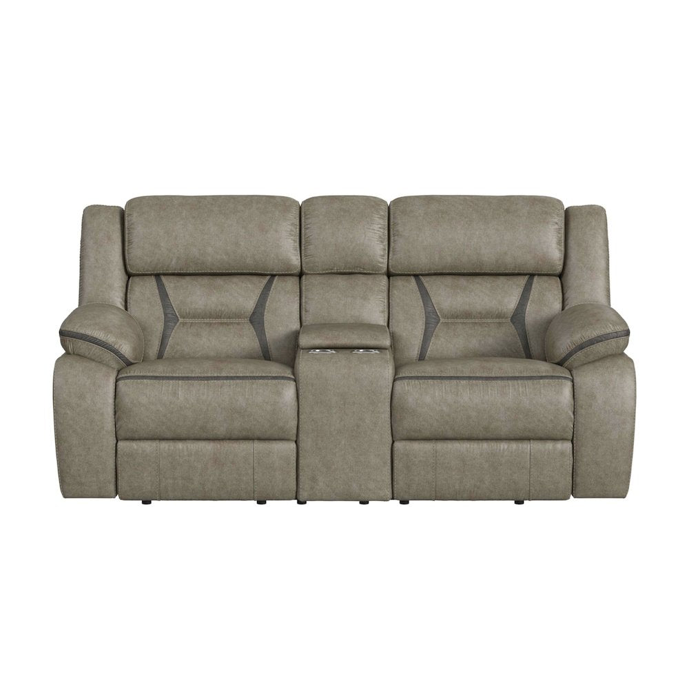 Kaoru Motion Loveseat with Console in Corral Grey