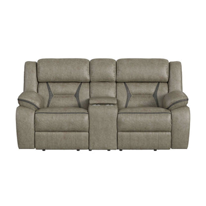 Kaoru Motion Loveseat with Console in Corral Grey