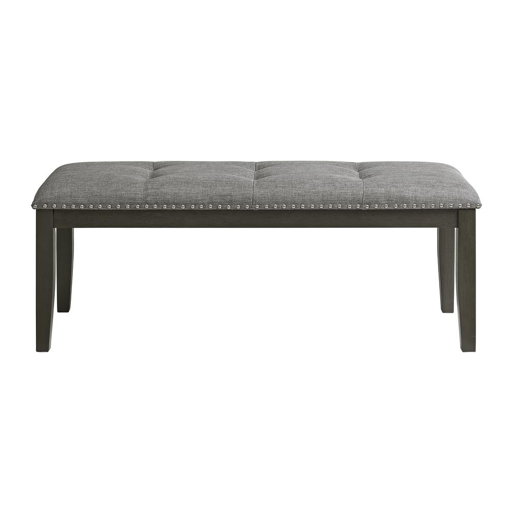 Eve Bench w/ Grey Fabric and Nail Heads in Charcoal