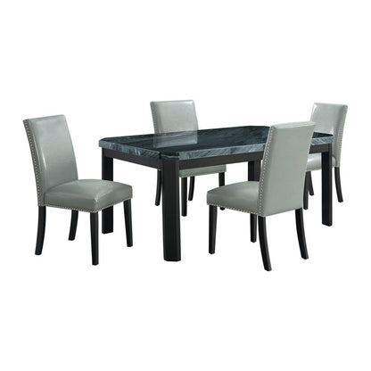 Celine 5PC Dining Set- Table & Four Grey Faux Leather Chairs