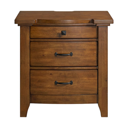Joseph 3-Drawer Nightstand with USB and Power in Chestnut