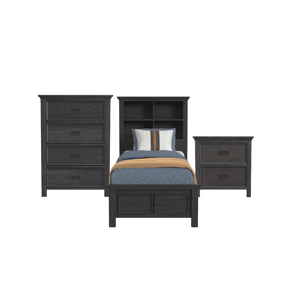 Hampton Kids Twin Bookcase 3PC Bedroom Set in Charcoal
