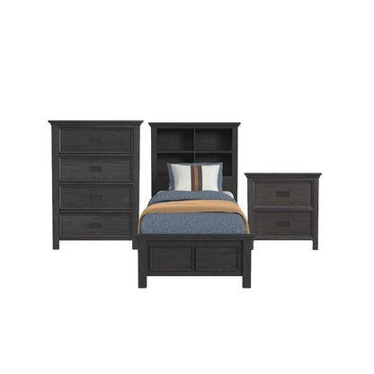 Hampton Kids Twin Bookcase 3PC Bedroom Set in Charcoal