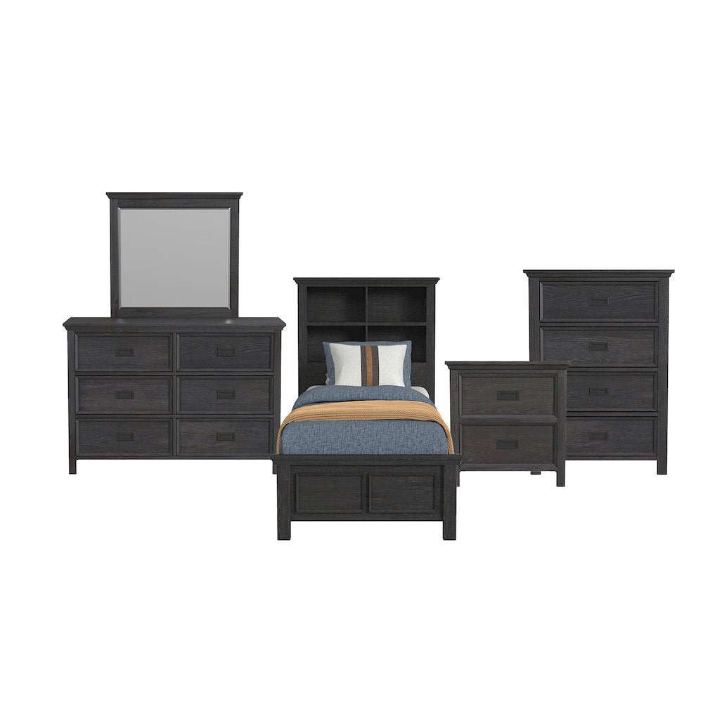 Hampton Kids Twin Bookcase 5PC Bedroom Set in Charcoal