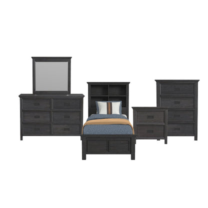 Hampton Kids Twin Bookcase 5PC Bedroom Set in Charcoal
