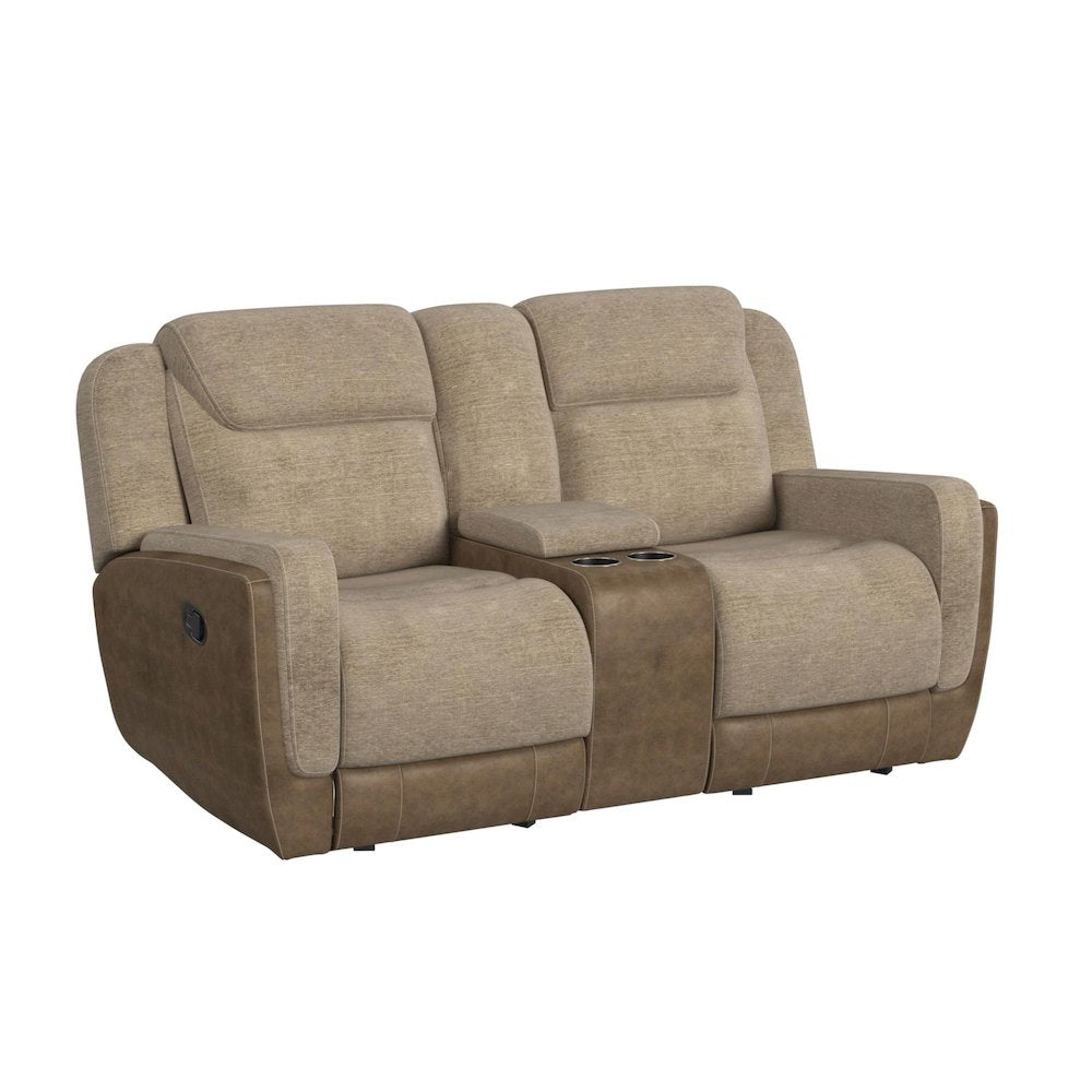 Hornet Motion Glider Loveseat with Console in Rancho Beige