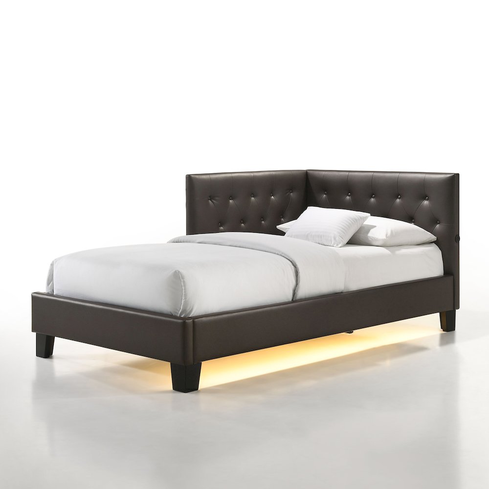 Mirage Corner Twin Bed in Brown PU