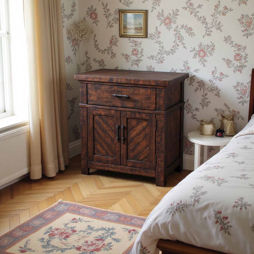 Brown 2-Drawer Wood Nightstand with Modern Design for Bedroom Storage