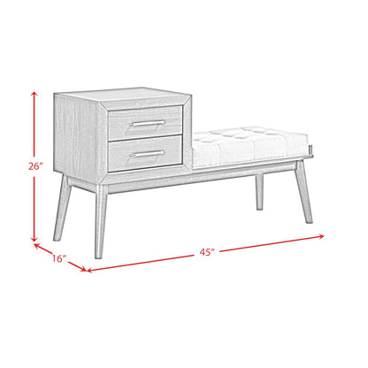 Malibu Bench with Grey Fabric in Walnut