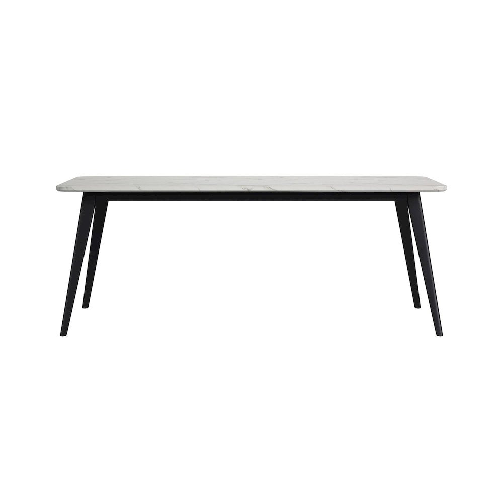 Megan Dining Table with White Faux Marble Top in Black