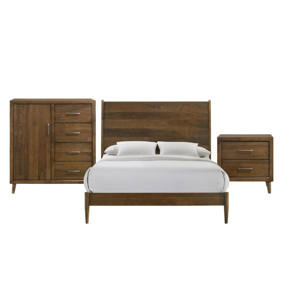 Zuma Queen Panel 3PC Bedroom Set in Walnut