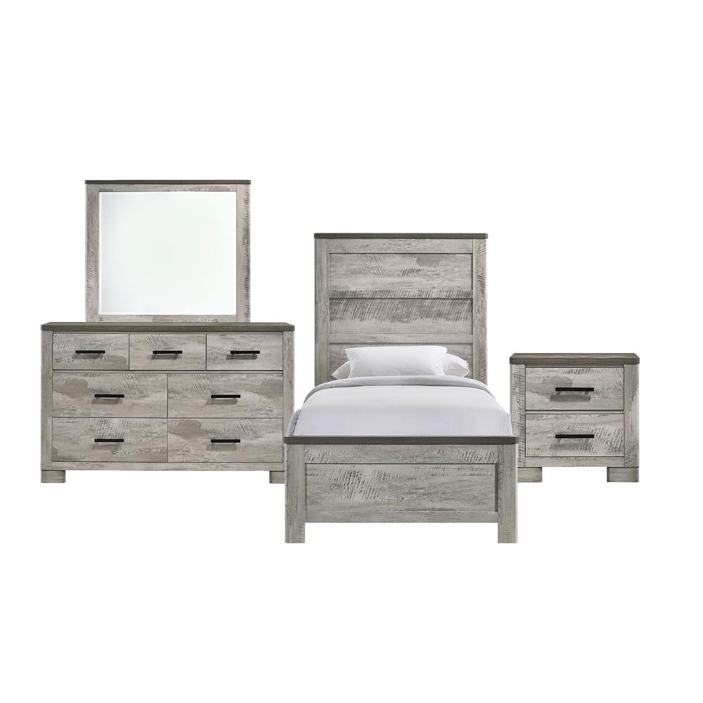Adam Twin Panel 4PC Bedroom Set in Gray